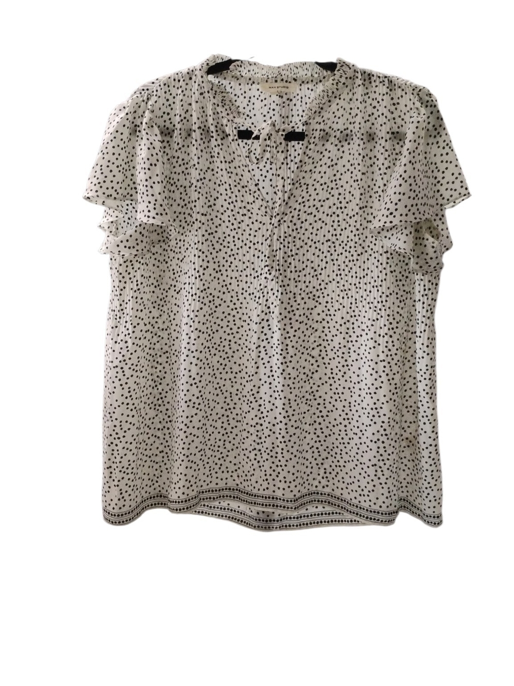 Max Studio White Polka Dot Ruffle Sleeve Blouse SZ S